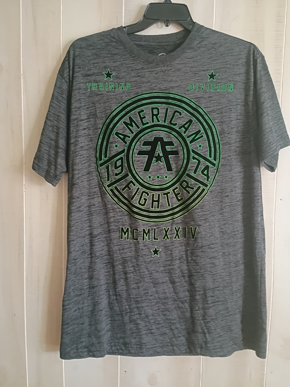 American Fighter Gray Short Sleeve Tee with Neon Green Logo